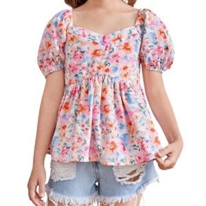 girls Floral Puff Sleeve Top shirt size 13Y nwot